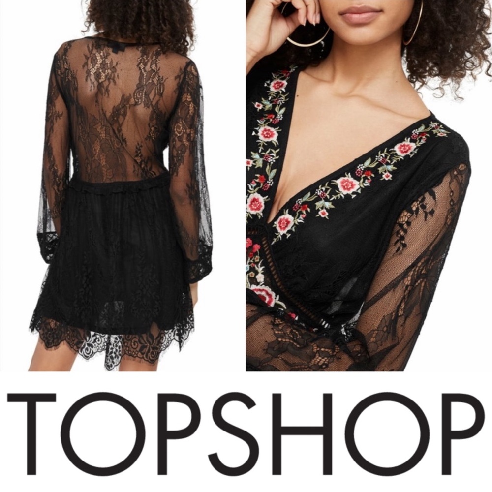 🌟HOST PICK🌟🥂♥️ NWT TOPSHOP Embroidered Eyelash Lace Dress 🖤